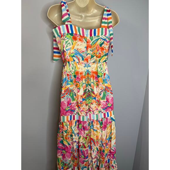 Flying Tomato Paradise Beach Mix Print Maxi Dress Beach Coastal Vacation S New - Picture 5 of 13